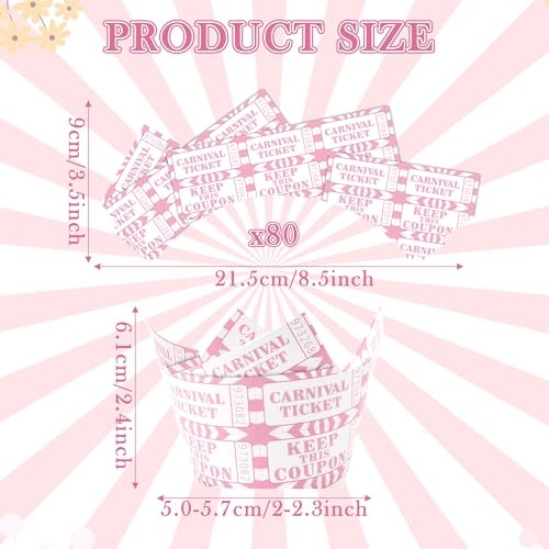 Ticket Cupcake Wrappers - 80pcs Mardi Gras Ticket Muffin Liner White Pink gallery