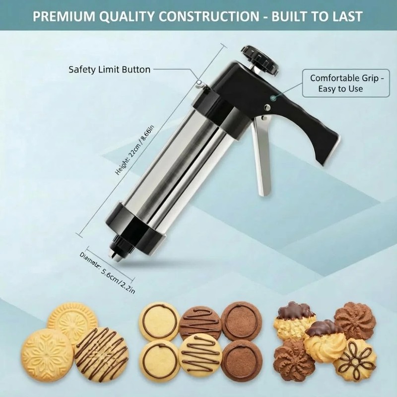 Stainless Steel Cookie Press Gun Kit with 13 Cookie Discs & 8 Piping Tips, Inclu gallery