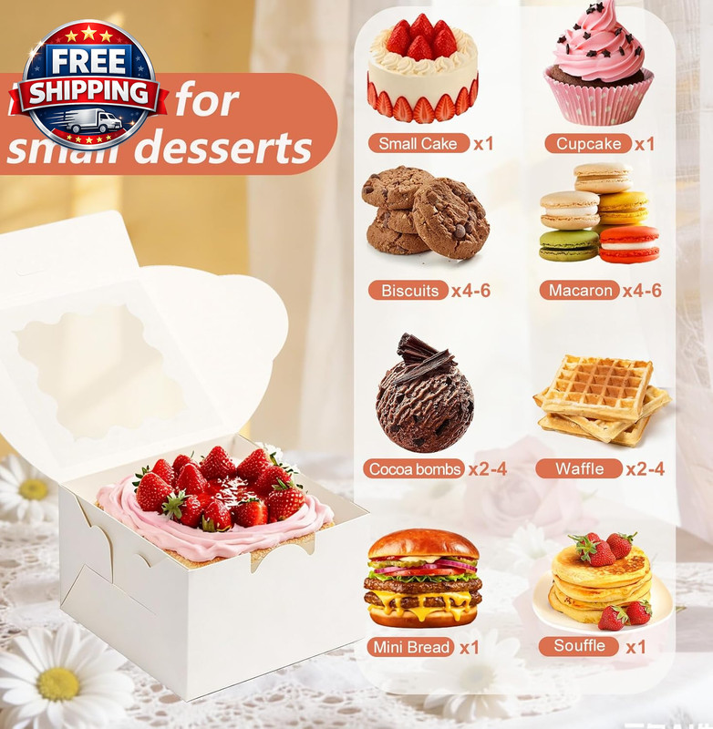 26 Pcs Cookie Boxes with Window, 4X4X2.5 Inches Small Cupcake Boxes, White Treat gallery