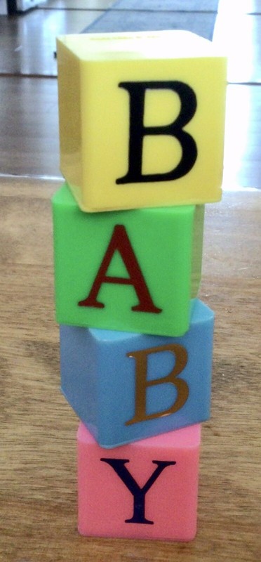 VTG Baby Blocks Cake Topper, Metallic Lettering, Four 1 1/4” Blocks, Hong Kong gallery