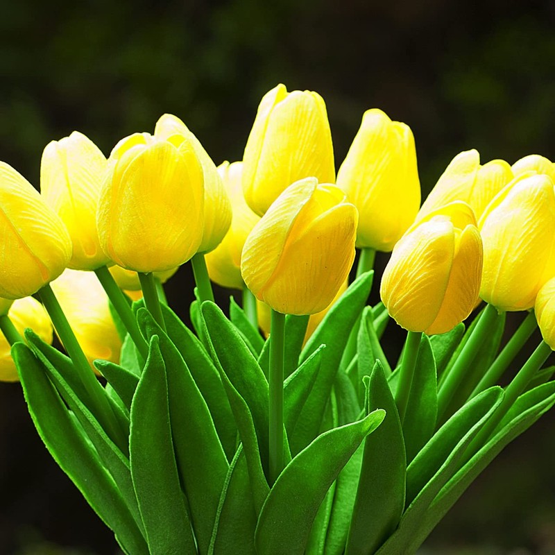 Enova Floral 20 Pieces Yellow Real Touch Tulips Artificial Flowers In Vase Fake gallery