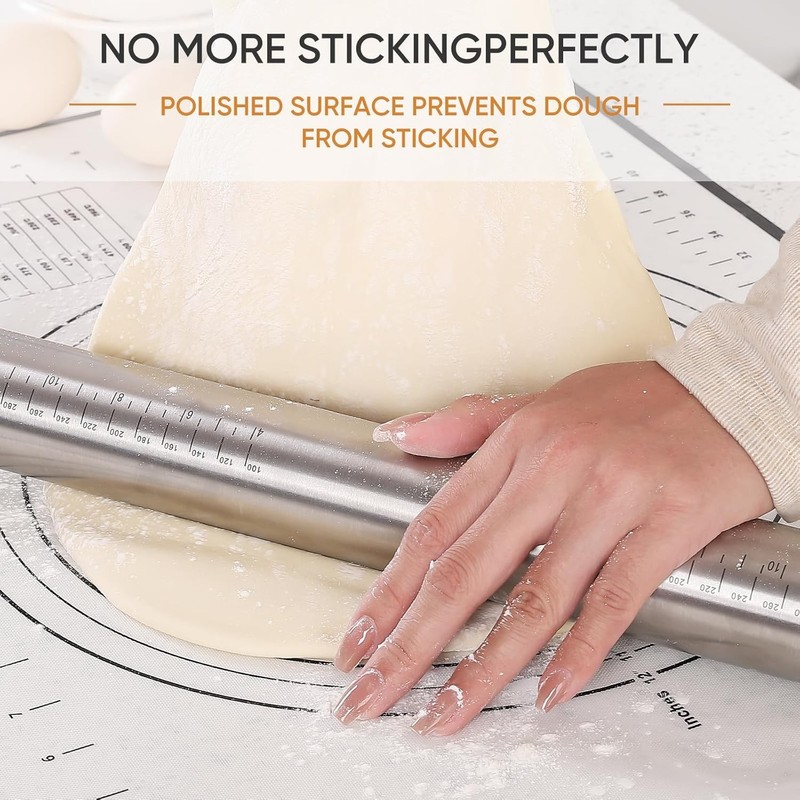 Stainless Steel Rolling Pin W/ Adjustable Thickness Rings 4 Interchangeable gallery