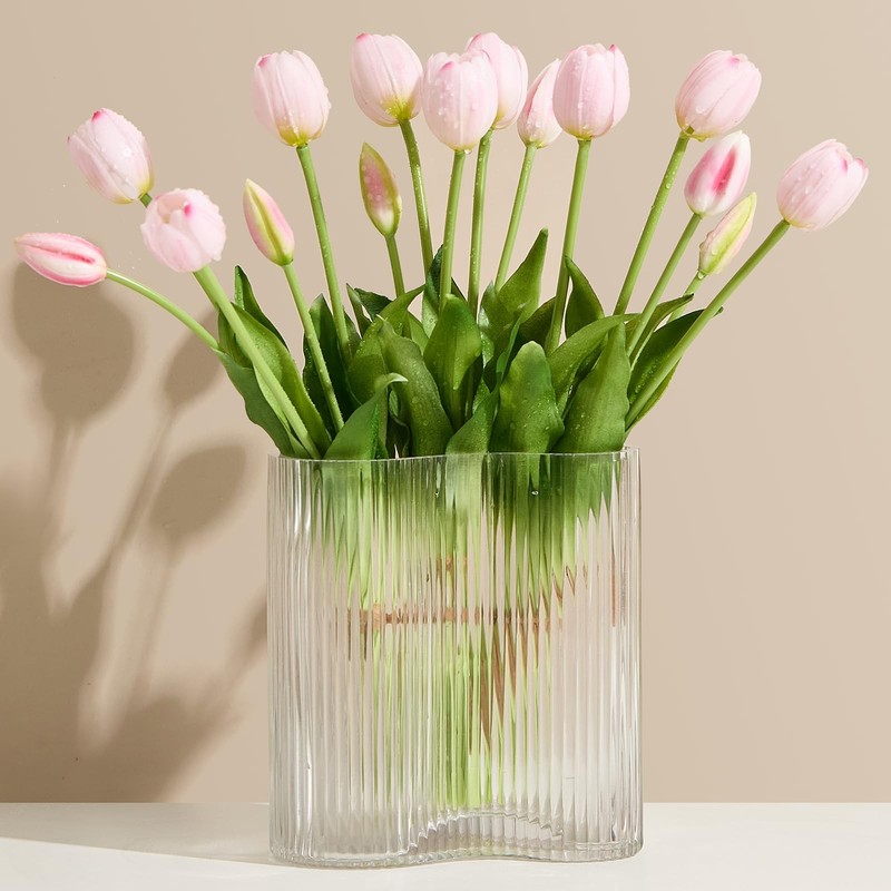 Amore Florals 15 Pcs Light Pink Tulips Artificial Flowers Faux Tulips Real Touch gallery