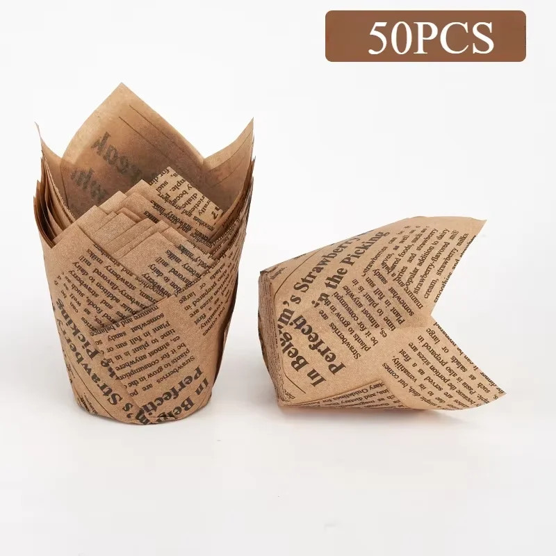 Newspaper Style Cupcake Liners 50Pcs Baking Cups Wedding Birthday Party Tool