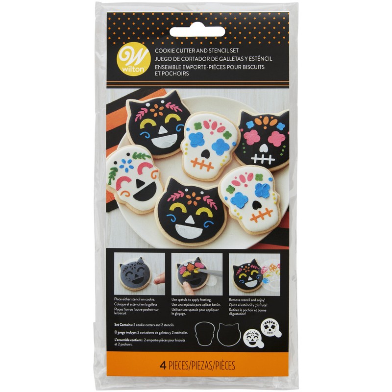 2107-0-0406 – Cat & Skull Cookie Cutter and Stencil Kit by Wilton