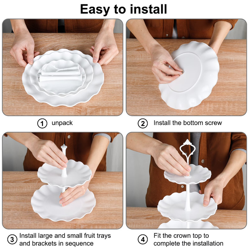 TINANA 10 PCS Plastic Cake Cupcake Stand Set Tiered Dessert Serving Trays White gallery