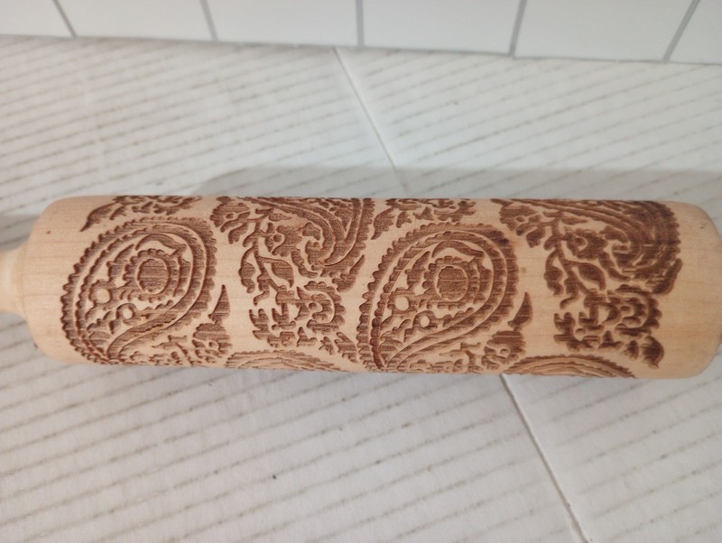 Rolling Pin Floral Paisley Texture Emboss Engraved Wooden Baking My RoPin