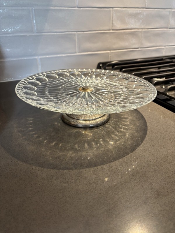 Vintage Leonard Silver Plate Pedestal Crystal Cake/Pie/Desert Pedestal Stand 11”