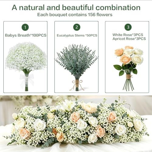 156PCS Mixed Eucalyptus Stems with Baby's Breath Greenery & Silk Roses | gallery