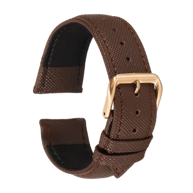 Leather Watch Straps 22mm Classic Thin Brown Rose Gold