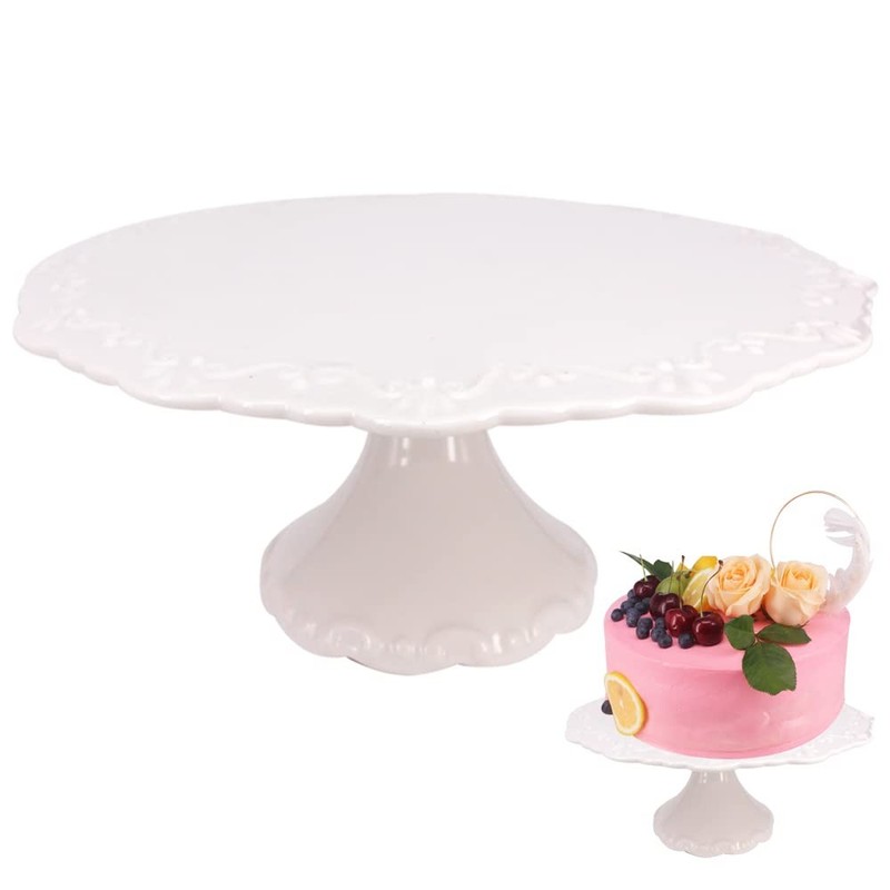 Round White Ceramic Cake Stand 8 Inch, Decorative Cupcake Stand, Dessert Disp…