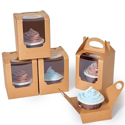 Cupcake Boxes 25pcs Individual Cupcake Carrier Brown With Window Insert And Hand