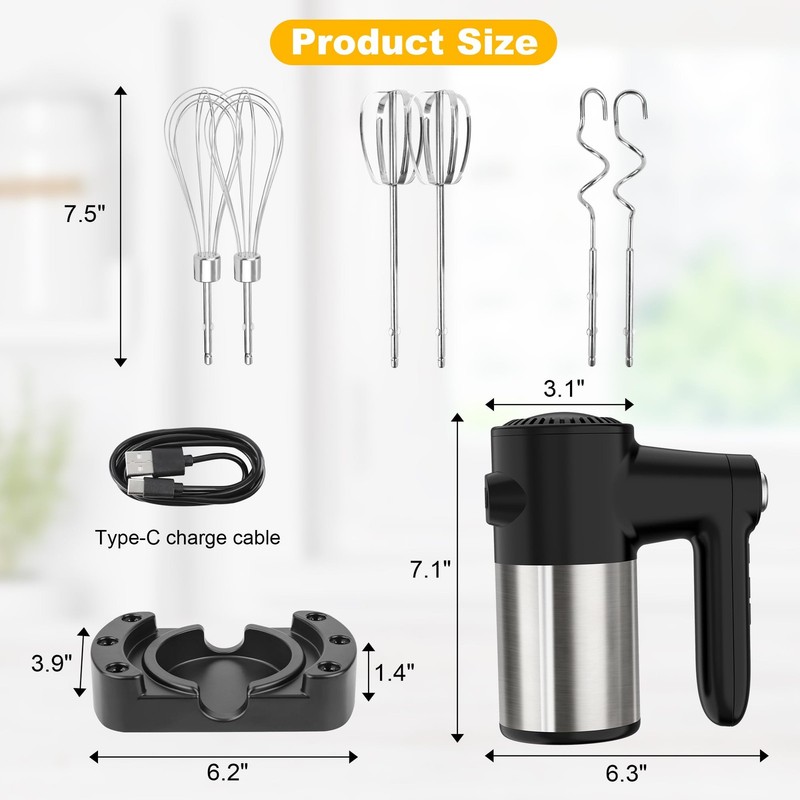 Cordless Hand Mixer, 7 Speed Rechargeable Wireless Handheld Mixer with Eject ... gallery