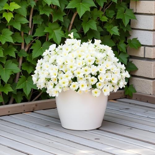 Artificial Fake Flowers Plant for Outdoors, 16 Bundles Faux Morning Glory White gallery
