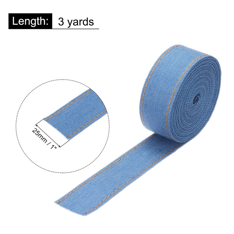 1 Inch Denim Fabric Ribbons, 3 Yards Denim Bow Jean Ribbon, Marine Blue 25mm gallery