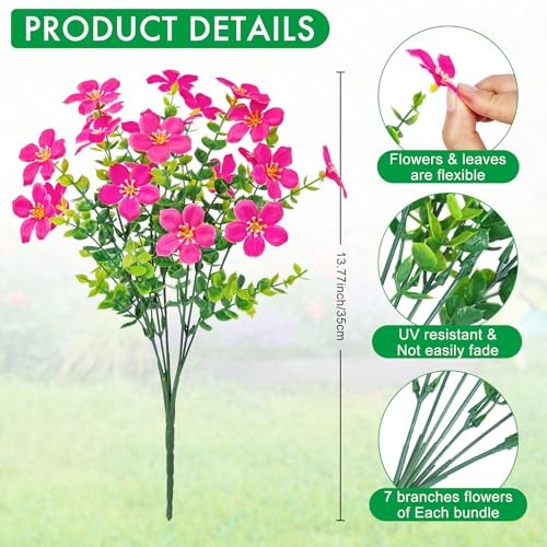16 Bundles Artificial Flowers for Outdoors Decoration Fake Silk Flowers Fuchsia gallery