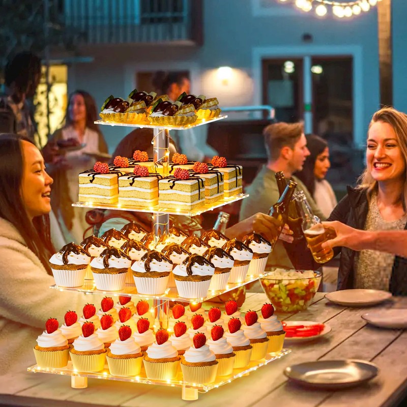 Cupcake Stand with Yellow Lights, 4 Tier Cupcake Stand for 50 Cupcakes, Acryl... gallery