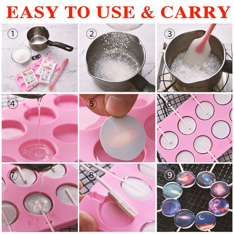 8Capacity Round Silicone Lollipop Mold With 20 Sticks Nonstick Candy Maker gallery