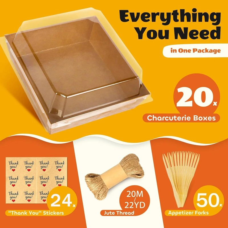 20Pcs Small Charcuterie Boxes with Clear Lids Paper Mini Charcuterie Boxes To Go gallery