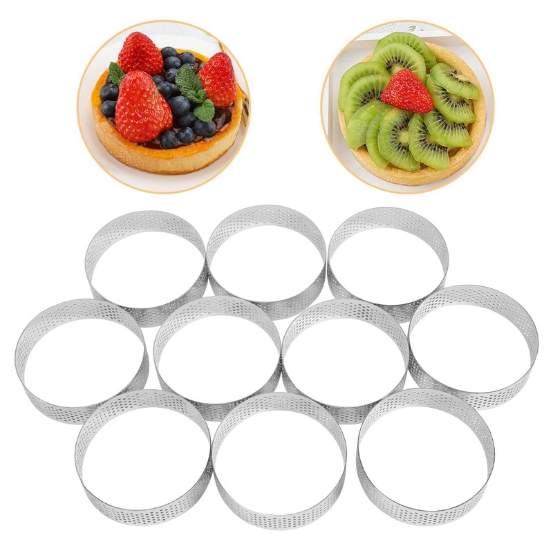 10Pcs Circular Tart Rings with Holes Stainless Steel Fruit Pie Quiches Cake4727