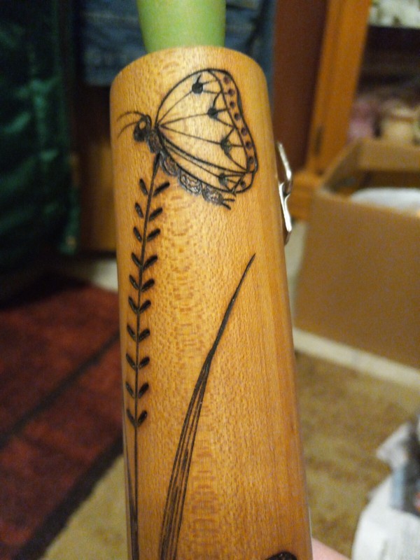 Wood Burned Wooden Rolling Pin By ROSE KING Embossed Design butterflys artwork gallery