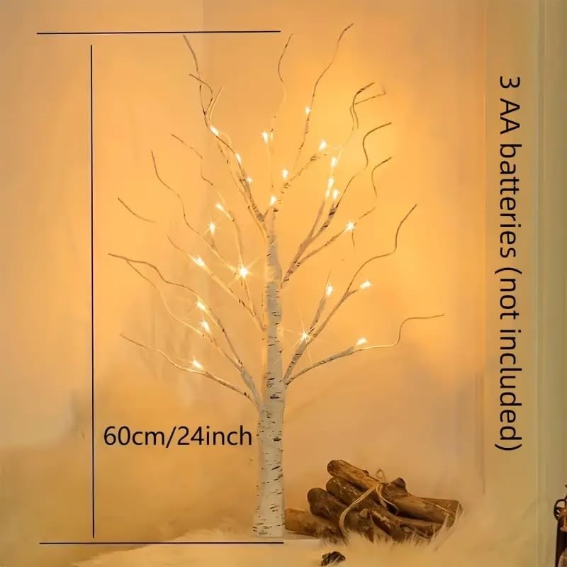 Peiduo Artificial Tree For Christmas Decorations 2Ft Birch Tree Led Lights Warm gallery