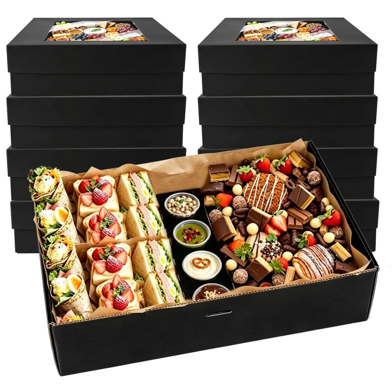 Black Cardboard Grazing Box, 8 PCS Outdoor Platter Serving Box w/Clear Lid fo…