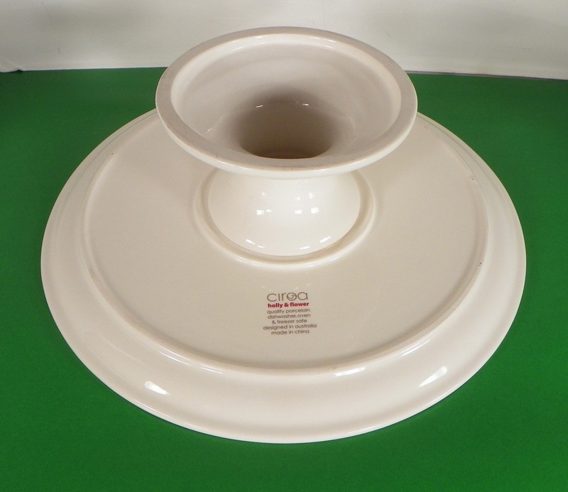 Ciroa Christmas HOLLY AND FLOWER Cake Stand Porcelain Plate Holiday Berry gallery