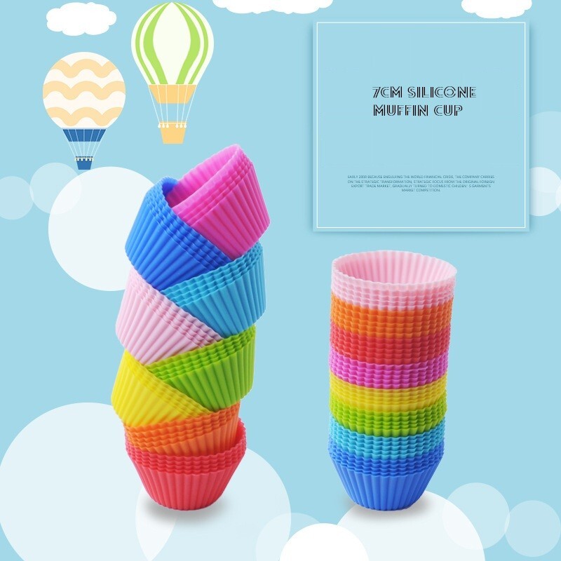 12pcs Silicone muffin cup round 7cmsmall cake mold 8 color baking muffin cup gallery