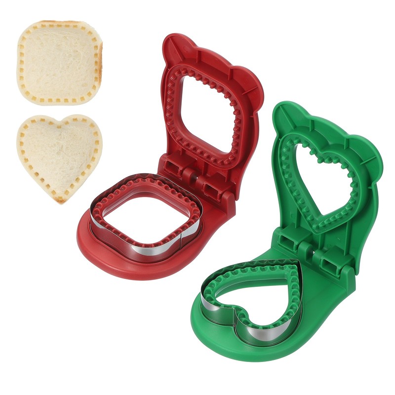 2 Pack Crustless Sandwich Cutter, Square/Heart Shape(Red/Green)
