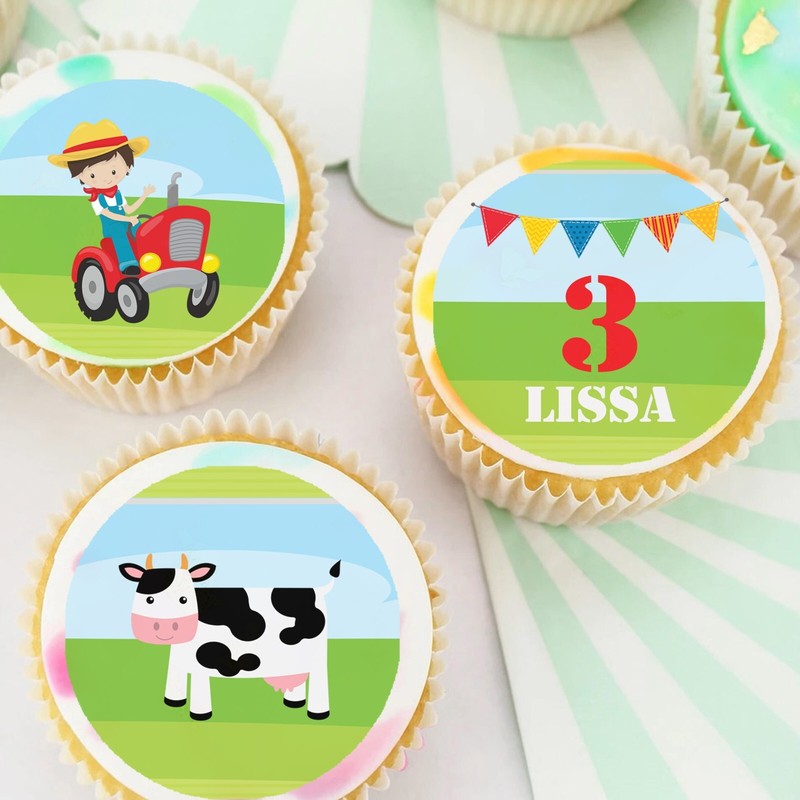 Farmyard Farmer Animals Pre-cut Edible Cupcake or Cookie Toppers
