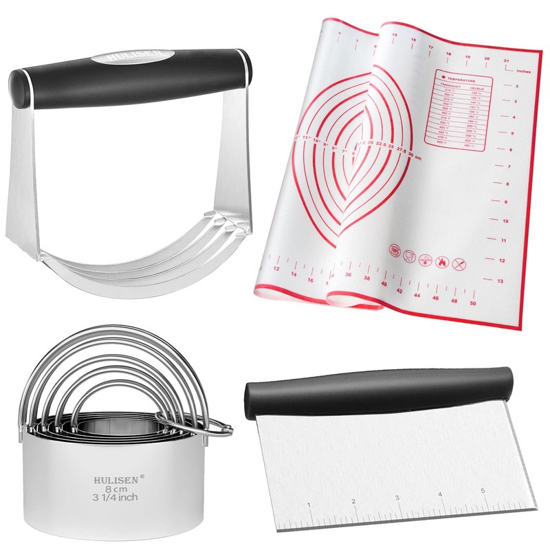 Stainless Steel Biscuit Cutter Set, Silicone Mat, Pastry Scraper and Dough Bl...