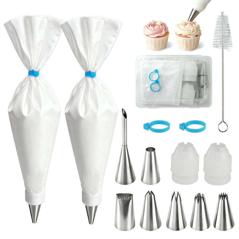 Reusable Piping Bags And Tip Set 16 Inch Pastry Bags 15 PCS Cake Decorating