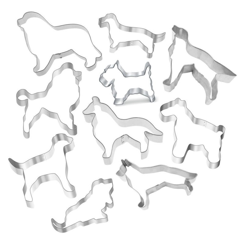 10 Piece Dog Cookie Cutter Set Metal Pet Animal Shelter Treats Veterinary Vet