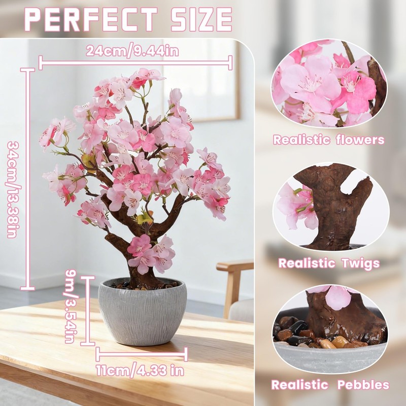 TOARTi Artificial Pink Cherry 13.4 inch height, Blossoms 13.4'' gallery