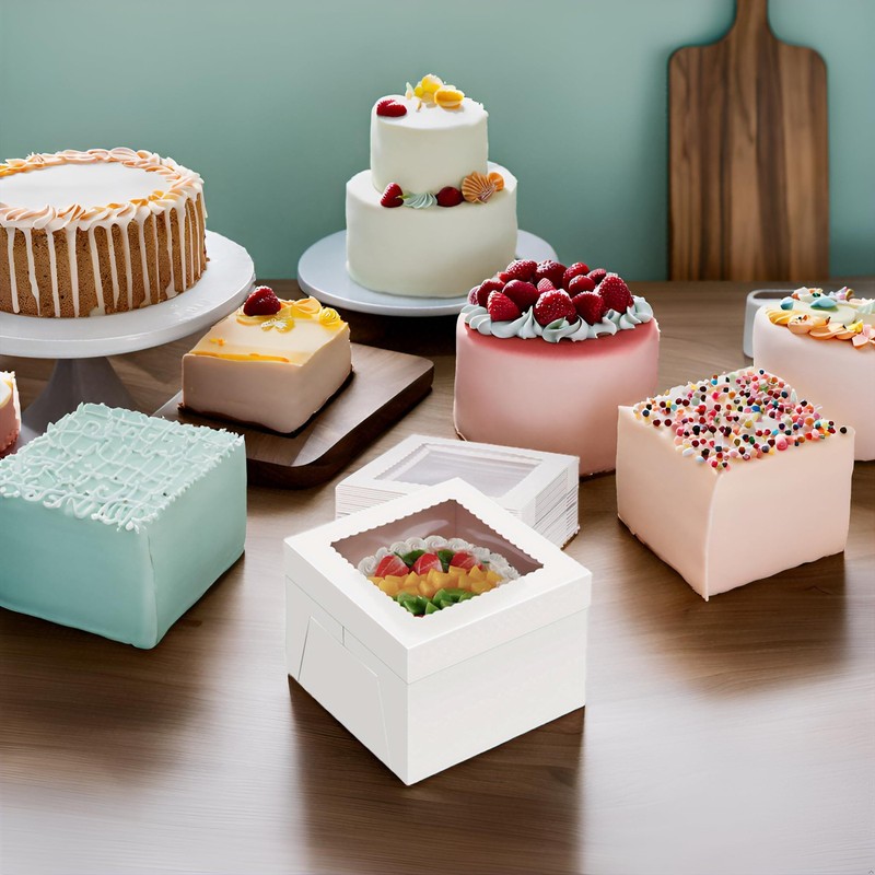 20 PCS 10x10x10 Inch Tall White Cake Bakery Boxes Window MultiTier Dessert gallery