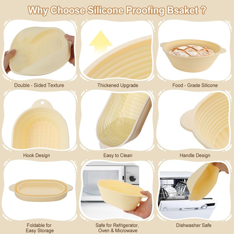 Banneton Proofing Basket Set of 3 - Dishwasher Safe Sourdough Kit, 10 inch Ro... gallery
