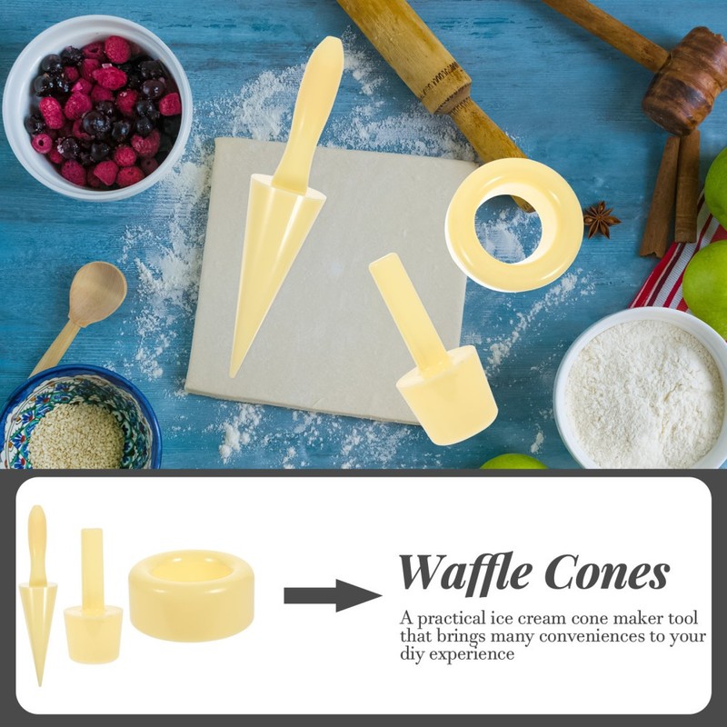 1Set Waffle Cone Maker Mold Beige Plastic Ice Cream Cone Roller Practical Tool gallery