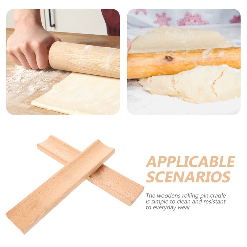 2Pcs Rolling Pin Organizer Rack Wood Cradle for Pizza Roller and Kitchen Tools gallery