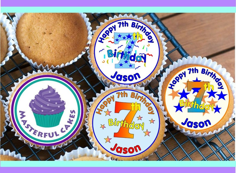 24 PERSONALISED 7th BIRTHDAY DESIGN 2 CUPCAKE TOPPER RICE, WAFER ,ICING & PRECUT gallery