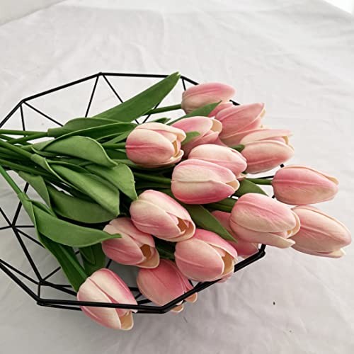 20pcs Artificial Tulips Flowers Fake Faux PU Tulip Bouquet Real Light Pink 20 gallery