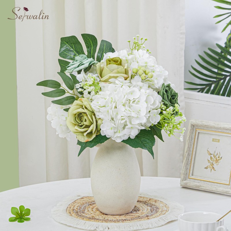 Serwalin 20In White Hydrangea Artificial Flowers Long Stems Latex Real Touch gallery
