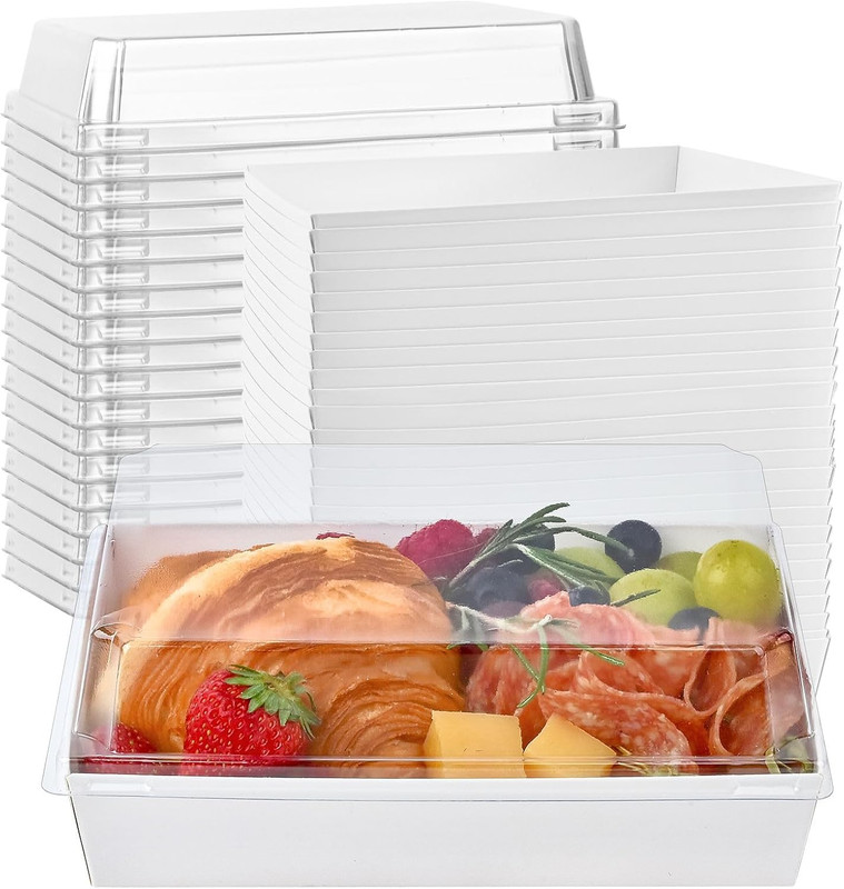 7X5 Inch Charcuterie Boxes with Clear Lids, 50 Pack Paper Bakery Boxes with Wind