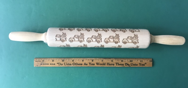 Embossed PICKUP TRUCK Holiday WOOD ROLLING PIN Pastry Dough Engraved Design NEW gallery