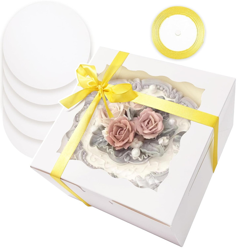 8x8x5 Cake Box, 18 Sets White Cake Box with Window ＆ 18 Sets 8" White Cake Round gallery