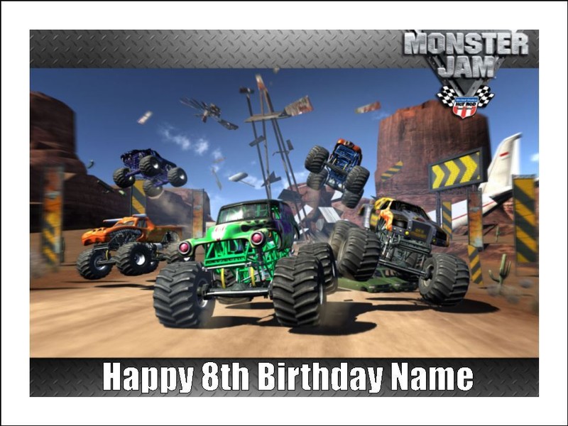 Monster Trucks Jam Edible Cake Topper Icing Birthday Cake Decorations (4 Sizes)