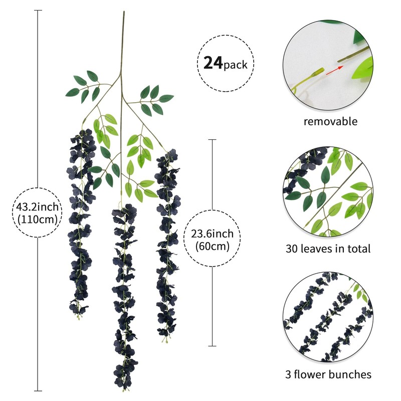 Luzoga 24 Pack Artificial Wisteria Flower Fake Silk Flowers String Vine Ratta gallery