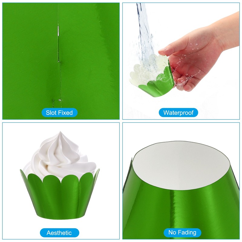 Cupcake Wrappers Paper, 50 Pack Baking Cups Wave Decor, Reflective Green gallery