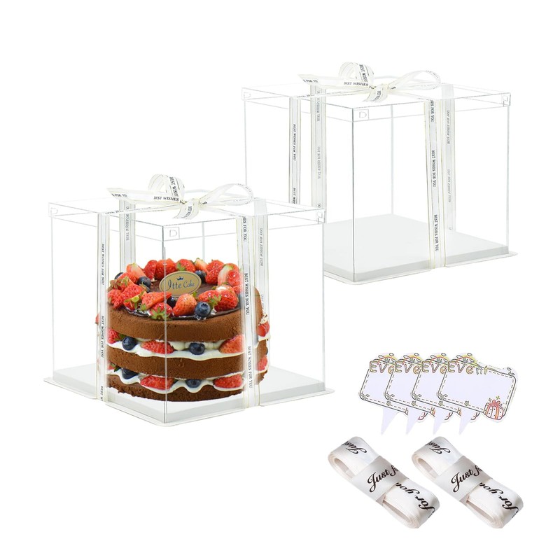 Clear Cake , 2 Pcs Transparent Cake Carrier with Lids, 8” PET Packaging Boxe…
