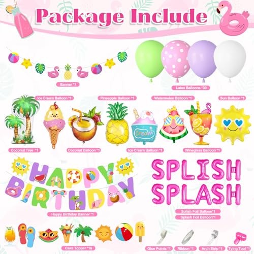 Summer Pool Beach Party Decorations, Splish Splash Birthday Party Pink gallery